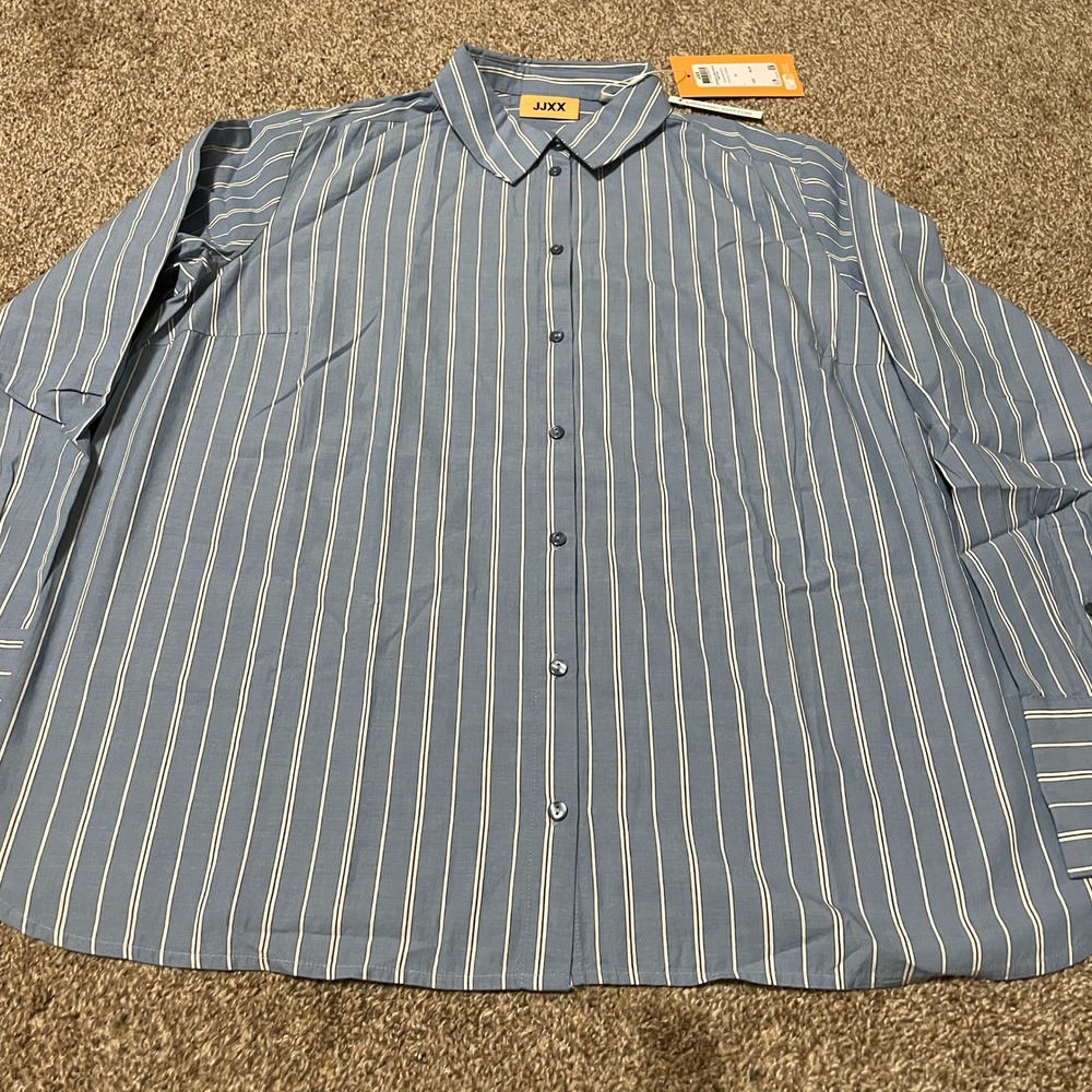 JJXX Mens Coronet Blue Stripe LS REG POPLIN SHIRT WVN Size XL Organic Cotton